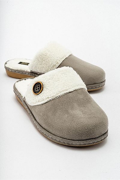Ccway Non-Slip Women's Fur Lined House Slippers Gray
