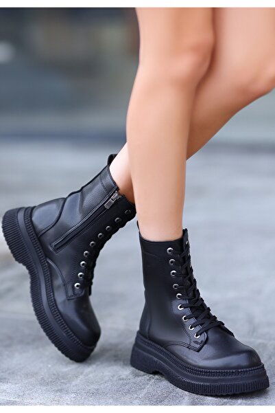 BESKAR Μποτάκια Roxan Μαύρα Δερμάτινα Lace Up