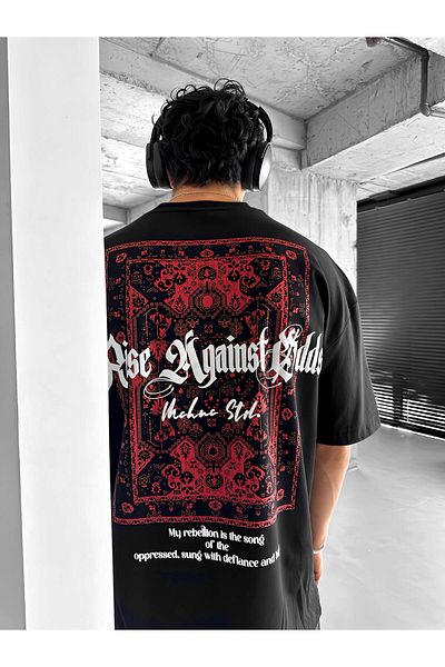 ablukaonline Red Men's Oversize Crew Neck and Pattern Printed T-Shirt