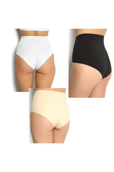 socksbox Γυναικεία Μαύρο-Λευκό-Γυμνό Χρώμα 3 τεμαχίων Laser Cut ψηλόμεσο εσώρουχο χωρίς ραφή / Plus Series