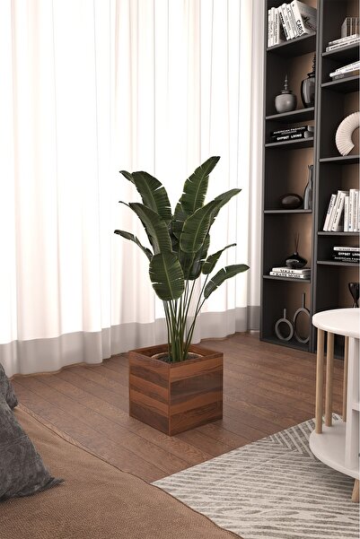 Macco Mobilya Doğal Ceviz Renk Desenli 30x30 Dekoratif Saksılık