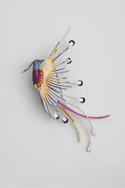 So CHIC... Anka Kuşu 18 Ayar Beyaz Altın Kaplama Gümüş Broş