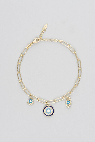 So CHIC... Ra'nın Gözü 18 Ayar Sarı Altın Kaplama 21 Cm Gümüş Zincir Bileklik