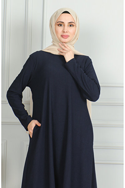 sefamerve Bürümcük Kumaş Asimetrik Kesim Tunik 1032-01 Lacivert