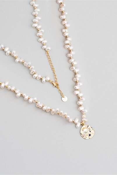 So CHIC... Deniz Kabuğu 18 Ayar Sarı Altın Kaplama 45 Cm Gümüş İnci Kolye