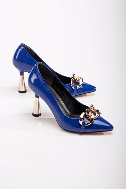 Ccway Pantofi cu toc cu lanț pentru damă SAX BLUE RUGAN