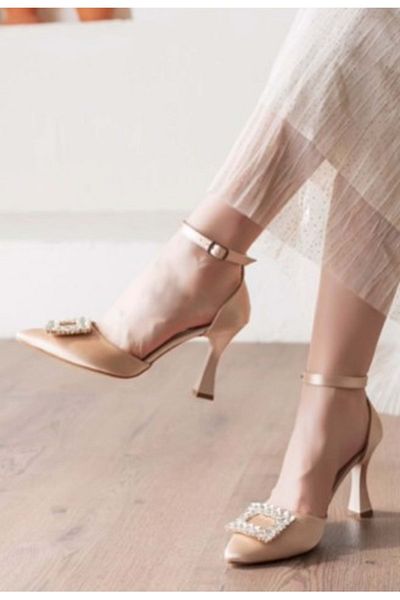 KOCAMANLAR Feles Square Stone Detailed Heeled Women's Evening Dress Shoes TEN