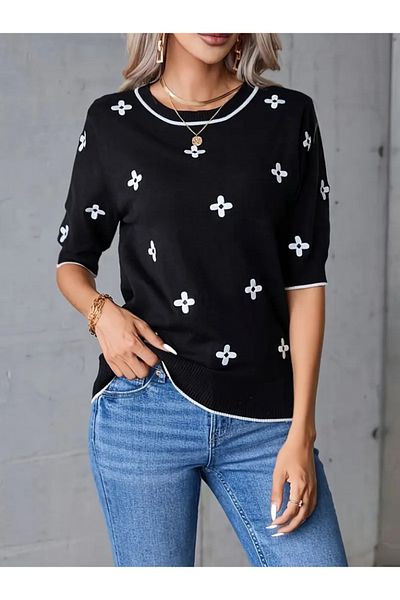 Moda Asmira Women's Short Sleeve Flower Pattern Blouse