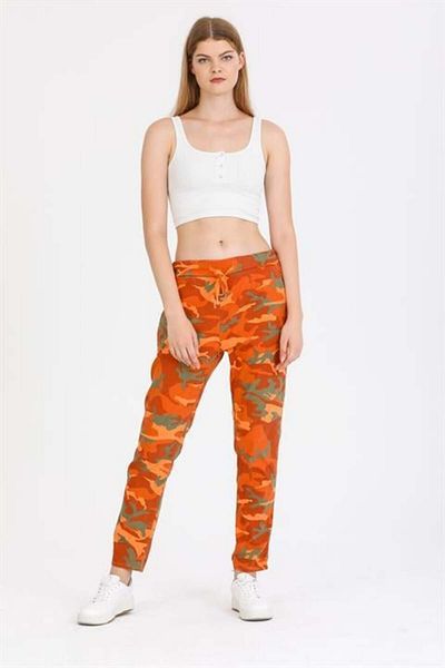 Bohem Stil Italian Waist Tie Camouflage Patterned Skinny Leg Trousers (Size 36-44)