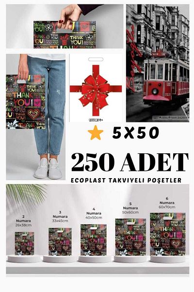 ECOPLAST 26X38Cm Printed Reinforced Store Bag - 250 Pieces Pharmacy Store Bijouterie Clothing Mixed Pattern