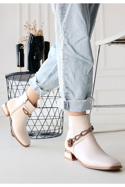 BESKAR Δερμάτινες μπότες με τακούνι Roxani Beige