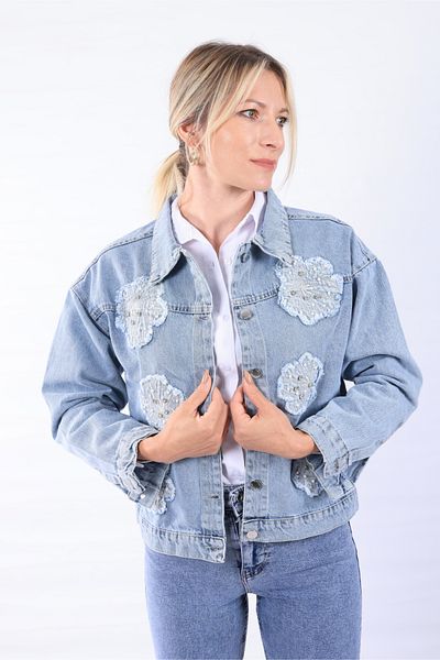 NEVEGE BUTİK JACHETĂ DE DENIM BRODAT CU MÂRGELE PENTRU FEMEI