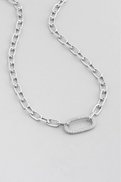 So CHIC... Davet Şıklığı 18 Ayar Beyaz Altın Kaplama 45 Cm Gümüş Zincir Kolye