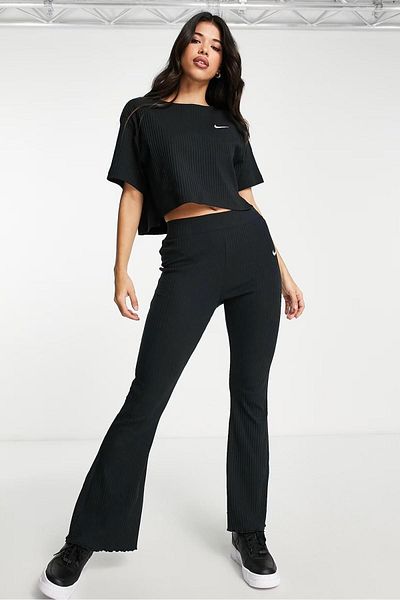 Nike Sportswear Rib Jersey Black High Waisted Ribbed Women's Black Sweatpants