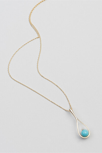 So CHIC... Turkuaz Damla 18 Ayar Sarı Altın Kaplama 46 Cm Gümüş Doğal Taşlı K...