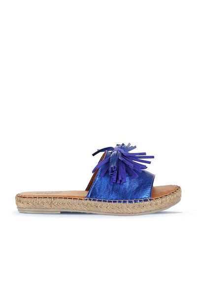 Bueno Shoes Papuci espadrille damă din piele albastru strălucitor - 01wn3000
