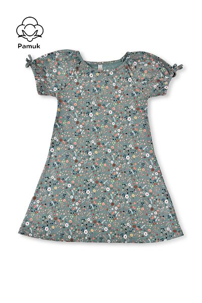 difa kids Girl's Green Floral Print Balloon Sleeve Summer Dress - Stylish and Comfortable