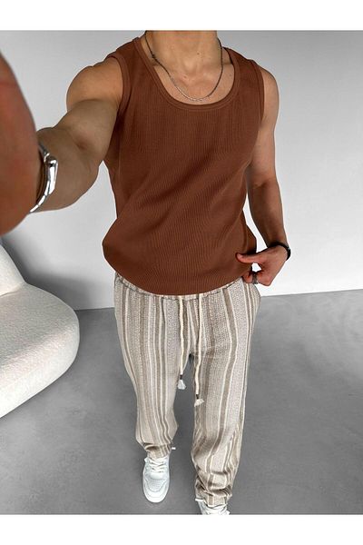 ablukaonline Ανδρικό Oversize Καφέ Κοτλέ εσώρουχο / T-shirt - Ευέλικτο Sports