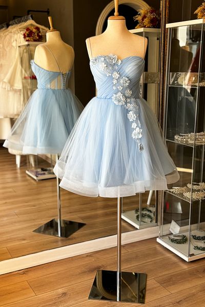Lenta Moda Ice Blue Draped 3D Floral Gren Φούστα Μίνι Νυχτερινό και Πάρτι