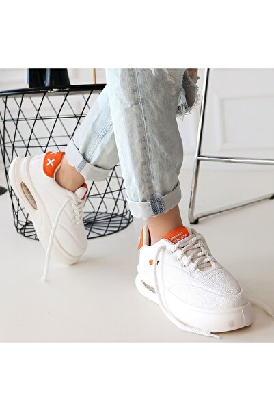 Erbilden Chris White Skin Orange Detailed Lace up Sneakers