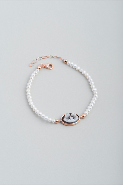 So CHIC... Cameo Italiano  Şans Çiçeği 18 Ayar Sarı Altın Kaplama Gümüş İnci Bileklik