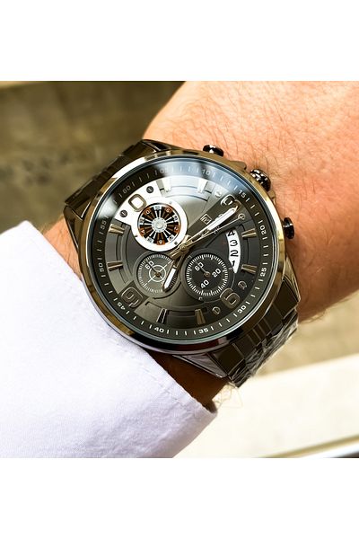 Reward Waterproof Steel with Smoked Color Calendar Original Men's Wrist Watch Bracelet Gift