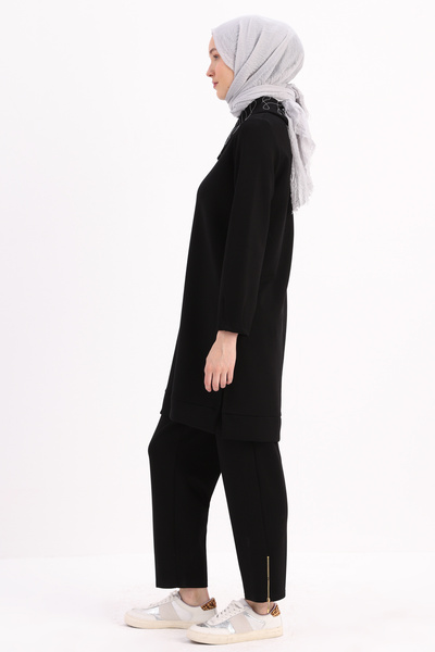 ALLDAY Black Collar Chain Embroidered Tunic