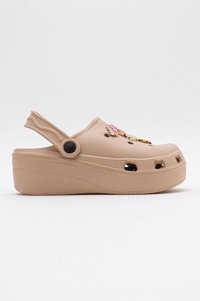 Ccway Thick Sole Women's Sabo Slippers with Accessories Beige