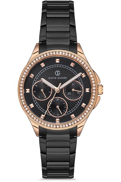 DAVID GUNER ساعة يد نسائية بمينا أسود مطلي باللون الأسود DG-8186LA-R2