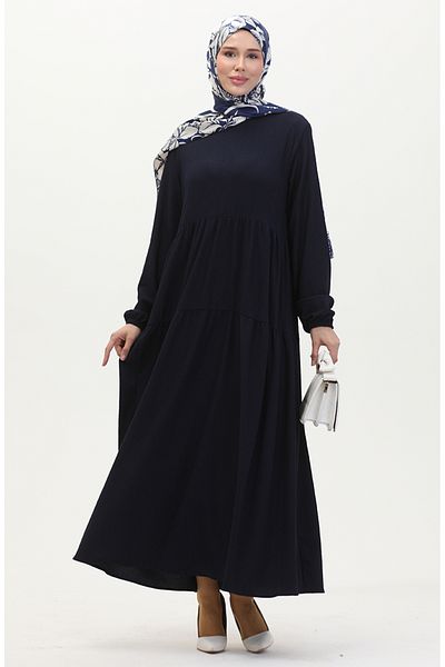 sefamerve Φόρεμα Bürümcük Fabric Gathered 1048-02 Navy Blue