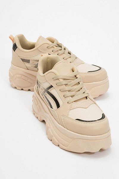 Ccway Pantofi sport de damă BEIGE BLACK - cu șireturi