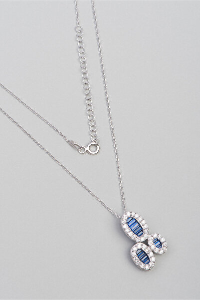 So CHIC... Yakamoz Mavisi 18 Ayar Beyaz Altın Kaplama 45 Cm Gümüş Kolye