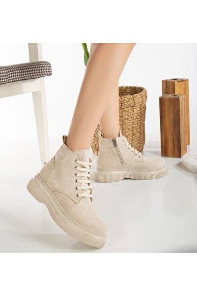 BESKAR Jiwa Beige Suede Lace up Boots