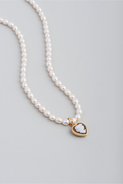 So CHIC... Cameo Italiano İncili Kadın 18 Ayar Sarı Altın Kaplama Gümüş Kolye