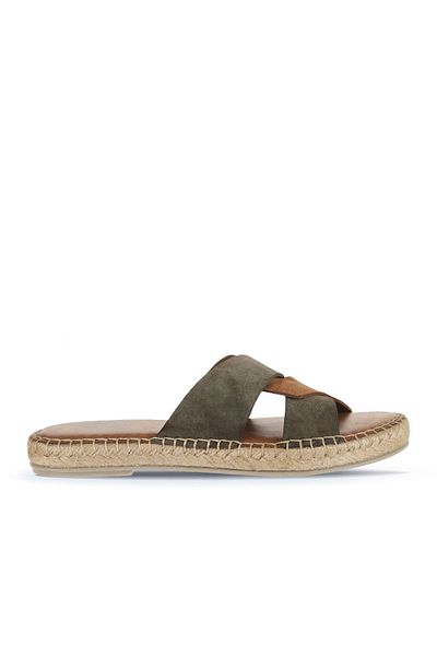 Bueno Shoes Papuci espadrille pentru femei din piele intoarsa kaki - 01wa7101