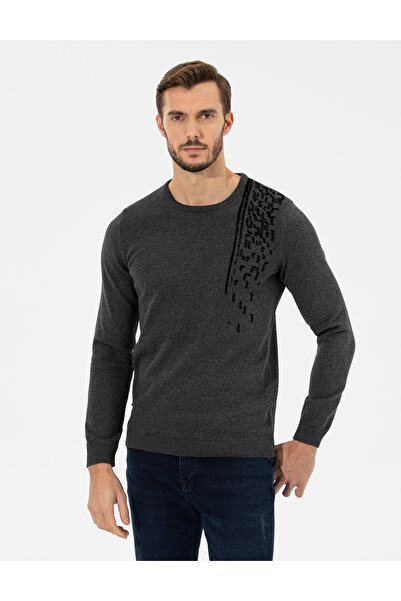 Pierre Cardin Gray Melange Slim Fit Crew Neck Knitwear Sweater 50258795-Vr086
