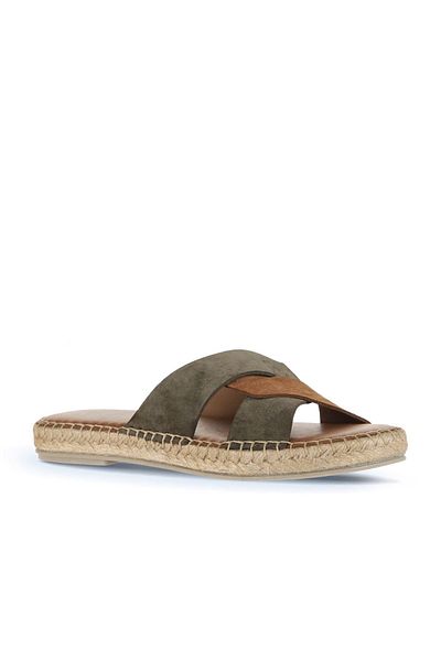Bueno Shoes Papuci espadrille pentru femei din piele intoarsa kaki - 01wa7101