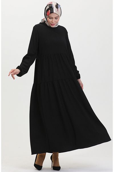 sefamerve Φόρεμα Bürümcük Fabric Gathered 1048-01 Μαύρο
