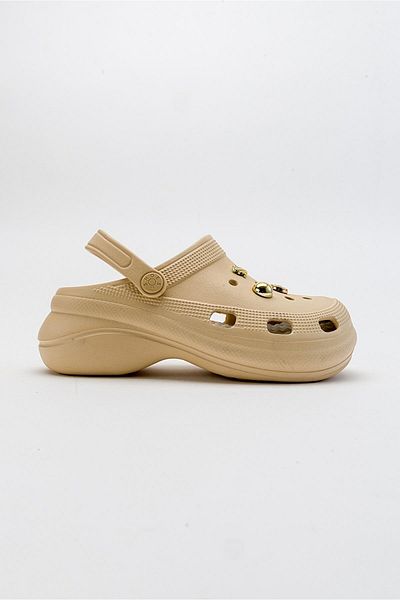 Ccway Thick Sole Women's Sabo Slippers with Accessories Beige