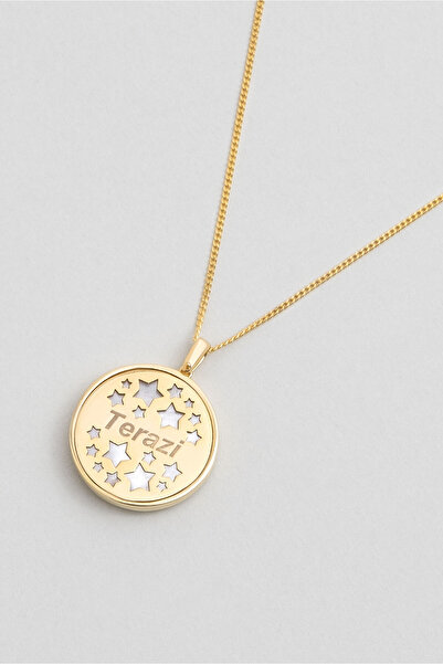 So CHIC... Terazi Burcu 18 Ayar Sarı Altın Kaplama 48 Cm Gümüş Kolye