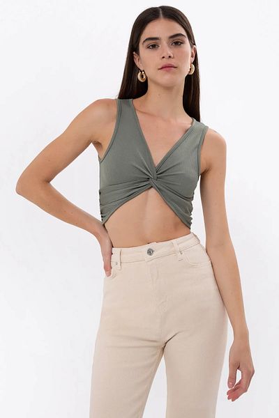 Hiccup Μονόχρωμο Κορδόνι Μπροστινό Σγουρό Crop Top