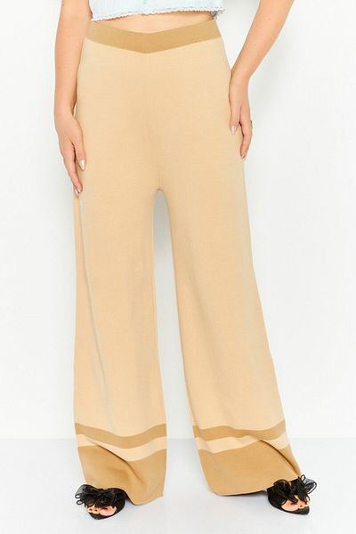 Esprit Women Regular Fit Knitted Wide Leg Pants, Beige