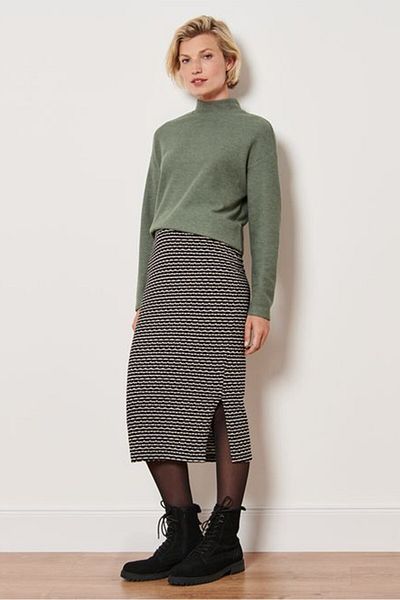 Tchibo Women Abstract Knitted Midi Skirt, Black
