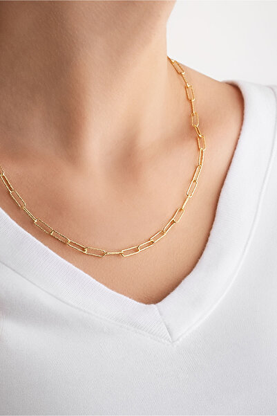 So CHIC... İtalyan 18 Ayar Sarı Altın Kaplama 45 Cm Gümüş Zincir Kolye