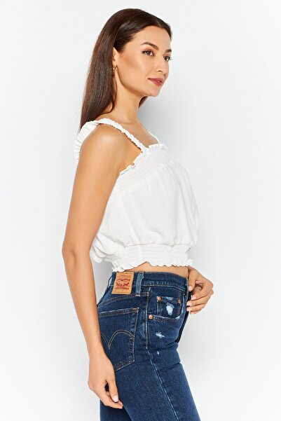 Riley & Rae Women Straight Across Sleeveless Solid Crop Top, Ivory
