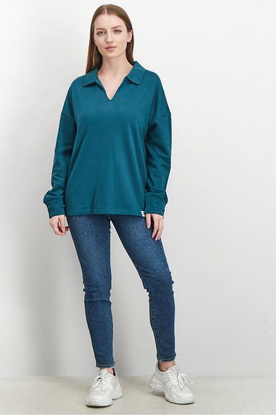Tchibo Women Spread Collar Plain Loungewear Sweatshirt, Dark Green