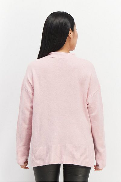 Esprit Women High Neck Textured Sweater, Pink