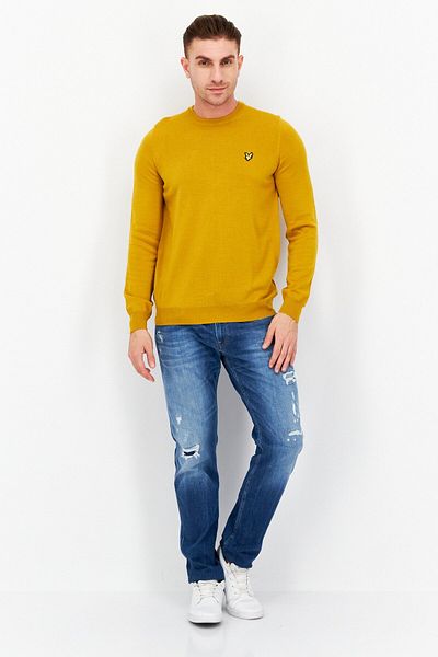 Lyle & Scott Men Crew Neck Brand Logo Sweater, Amber
