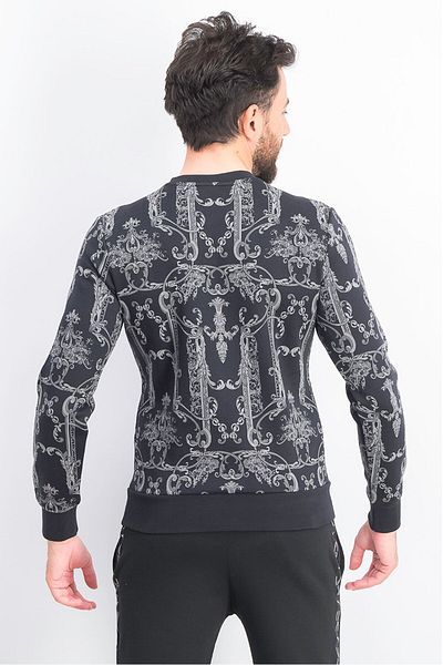 Puma Men Long Sleeve Luxe Allover Print Sweater, Black And Grey