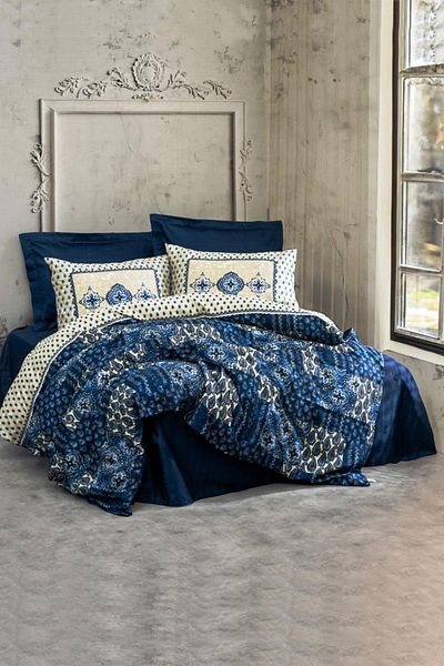 Cotton Box Двойна сатенена завивка Stasya Navy Blue